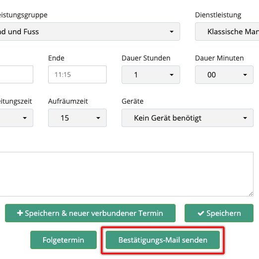 Manuelles versenden von Terminbestätigungs-Mails